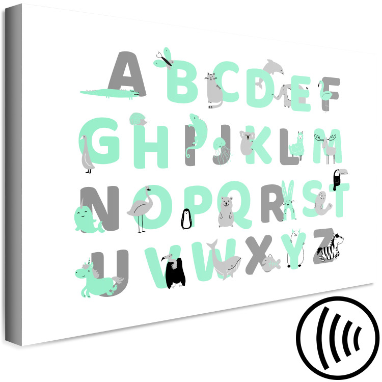 Canvas Art Print English Alphabet for Children - Mint and Gray Letters with Animals 146490 additionalImage 6