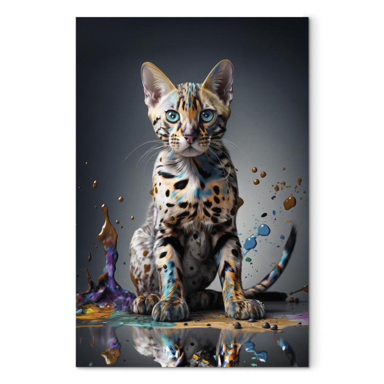 Canvas Print AI Bengal Cat - Animal in a Colorful Exploding Puddle - Verticall 150290 additionalImage 7