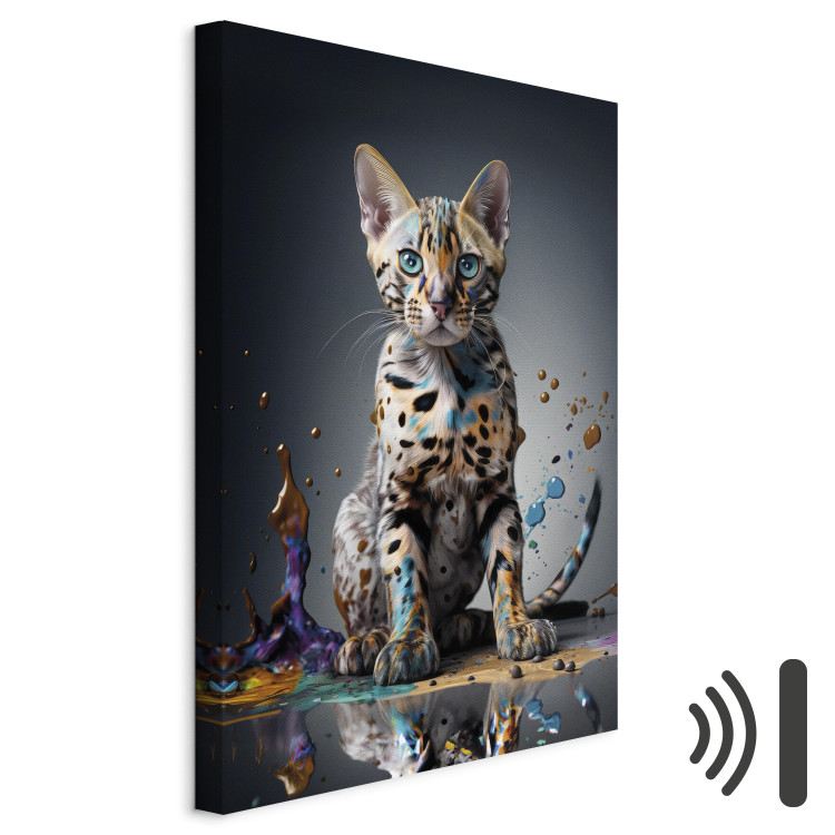 Canvas Print AI Bengal Cat - Animal in a Colorful Exploding Puddle - Verticall 150290 additionalImage 8