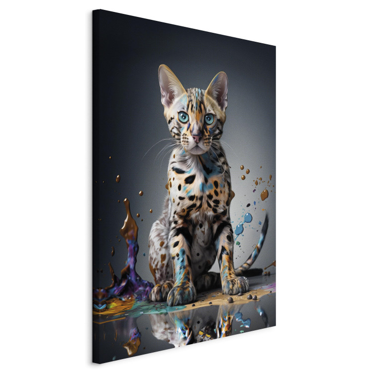 Canvas Print AI Bengal Cat - Animal in a Colorful Exploding Puddle - Verticall 150290 additionalImage 2