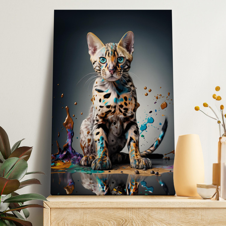 Canvas Print AI Bengal Cat - Animal in a Colorful Exploding Puddle - Verticall 150290 additionalImage 11