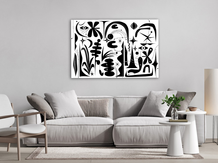 Canvas Abstraction - Composition of Black Geometric Shapes on a White Background 150390 additionalImage 3