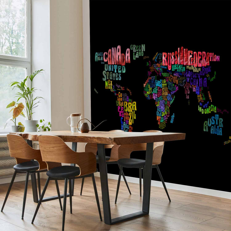 Wall Mural Colourful Journeys - World Map with Colourful Text on a Black Background 59990 additionalImage 7