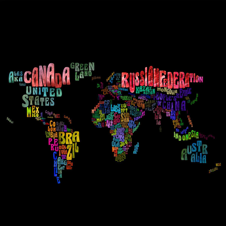 Wall Mural Colourful Journeys - World Map with Colourful Text on a Black Background 59990 additionalImage 5