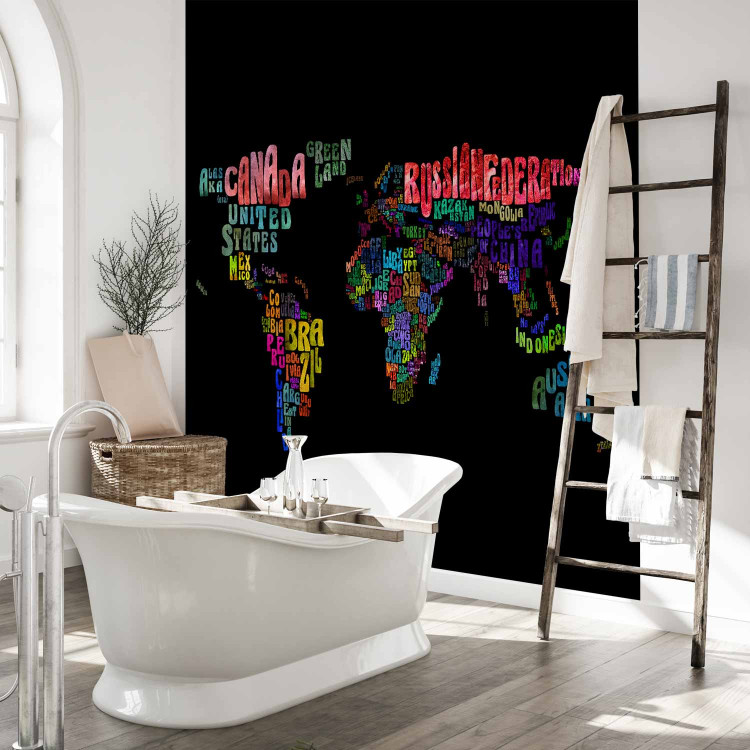 Wall Mural Colourful Journeys - World Map with Colourful Text on a Black Background 59990 additionalImage 8