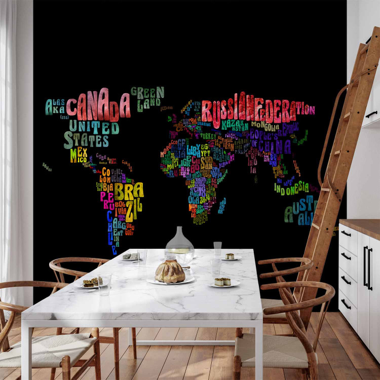 Wall Mural Colourful Journeys - World Map with Colourful Text on a Black Background 59990 additionalImage 6