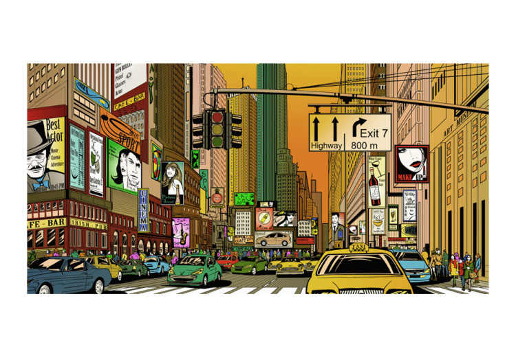 Wall Mural Comic about New York - Colorful Architecture with Yellow Taxis 61490 additionalImage 1