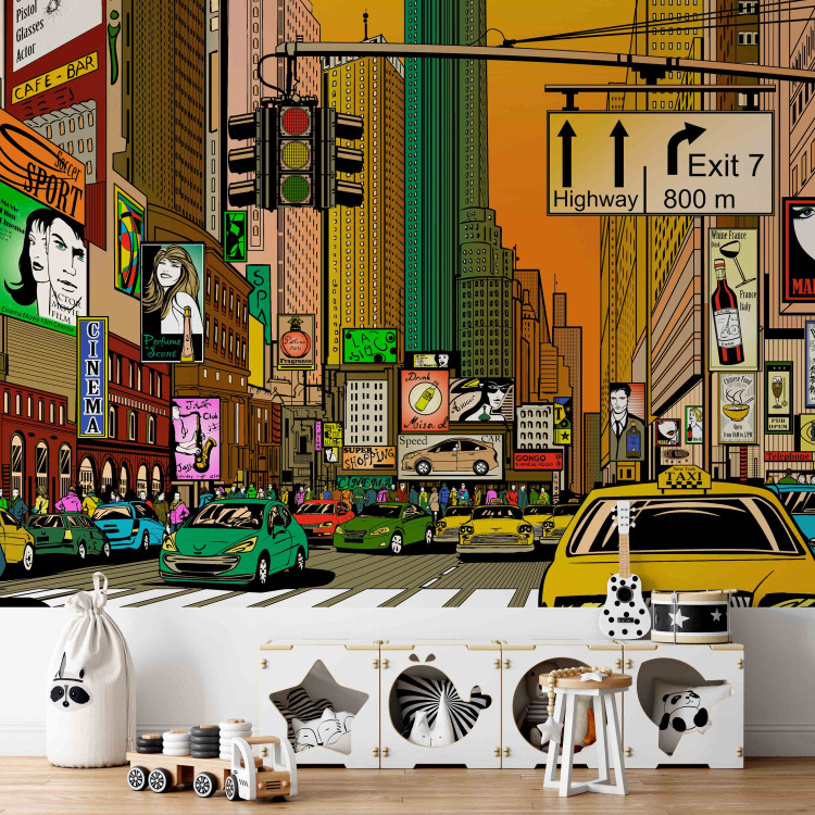 Wall Mural Comic about New York - Colorful Architecture with Yellow Taxis 61490 additionalImage 3