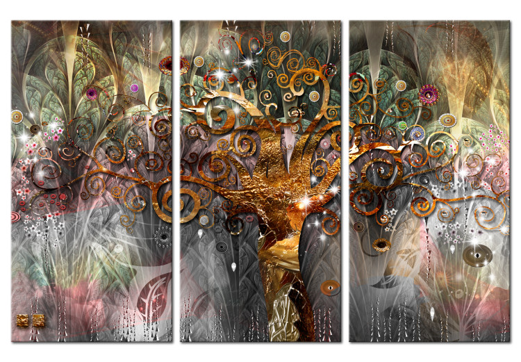 Canvas Print Golden Tree (3-piece) - Secessionist Abstraction with Nature Motif 105601