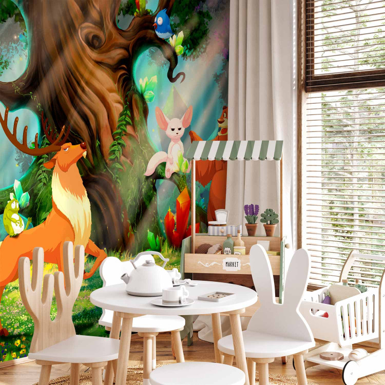 Wall Mural Teddy bear and friends - animals of the forest among trees in a children's glade 108101 additionalImage 2