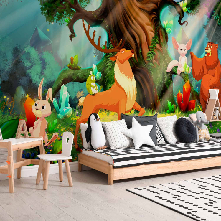 Wall Mural Teddy bear and friends - animals of the forest among trees in a children's glade 108101 additionalImage 7