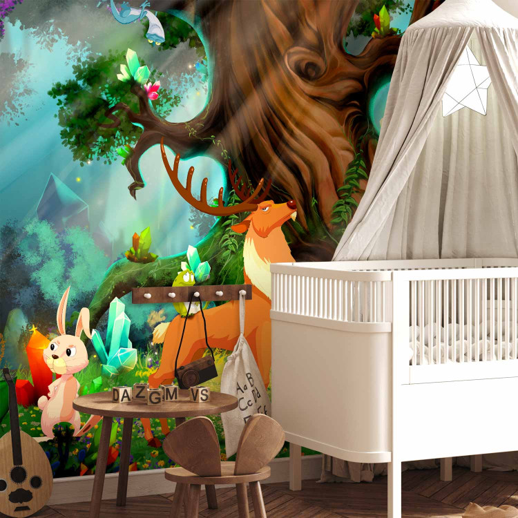 Wall Mural Teddy bear and friends - animals of the forest among trees in a children's glade 108101 additionalImage 4