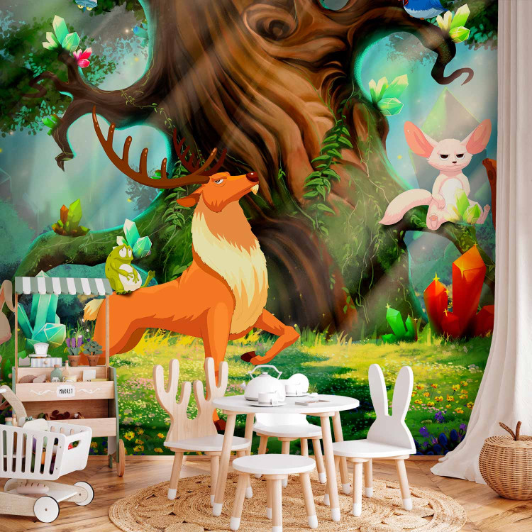 Wall Mural Teddy bear and friends - animals of the forest among trees in a children's glade 108101