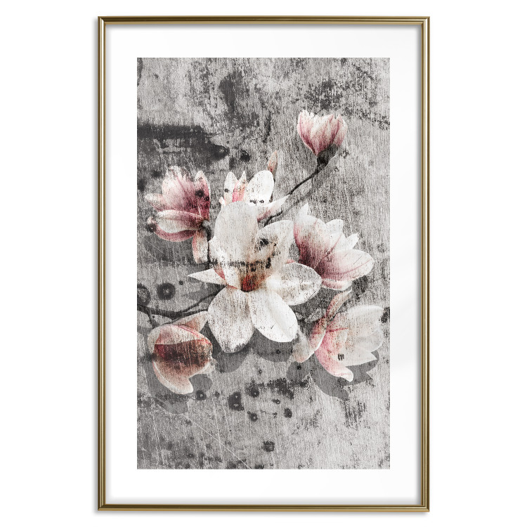 Poster Magnolias - composition with a textured surface with light pink flowers 115201 additionalImage 16