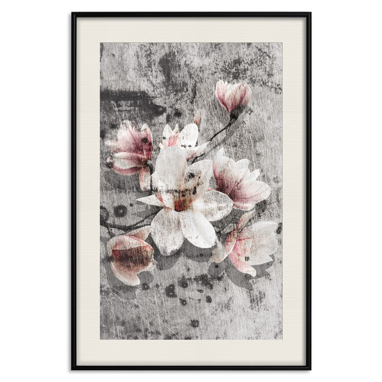 Poster Magnolias - composition with a textured surface with light pink flowers 115201 additionalImage 18