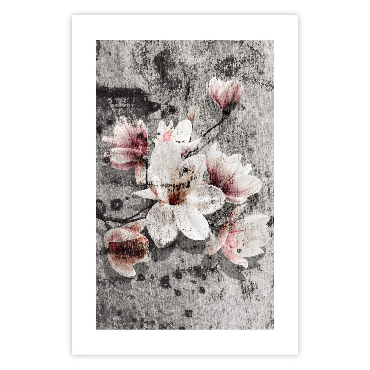 Poster Magnolias - composition with a textured surface with light pink flowers 115201 additionalImage 19