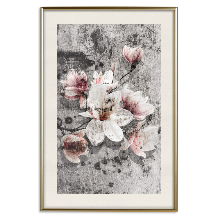 Poster Magnolias - composition with a textured surface with light pink flowers 115201 additionalImage 19