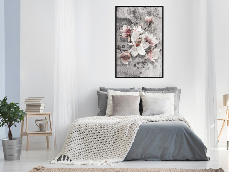 Poster Magnolias - composition with a textured surface with light pink flowers 115201 additionalImage 3