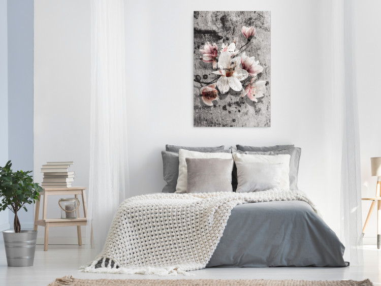 Poster Magnolias - composition with a textured surface with light pink flowers 115201 additionalImage 23