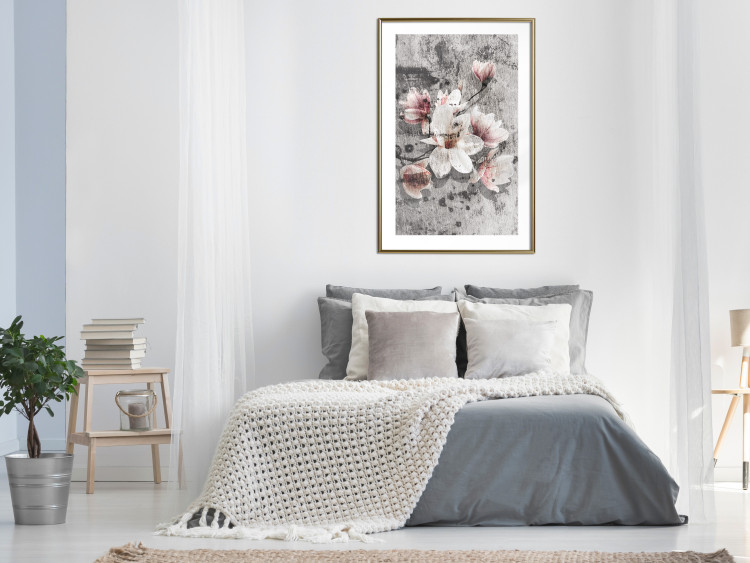 Poster Magnolias - composition with a textured surface with light pink flowers 115201 additionalImage 15