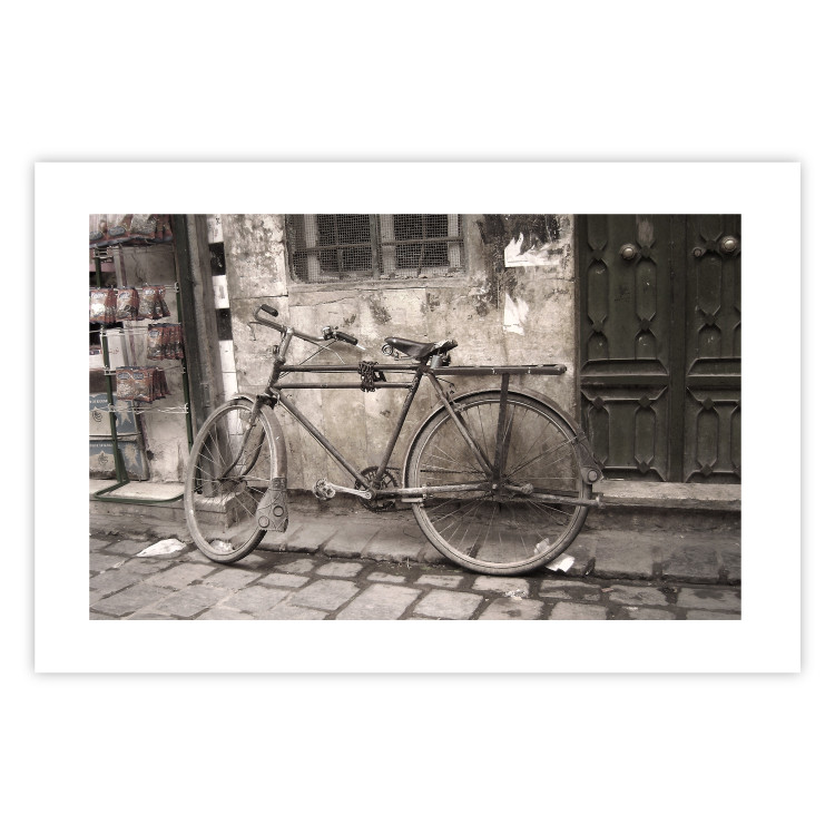 Wall Poster Two-Wheeler - urban scene of a stone street with a vintage-style bicycle 116701 additionalImage 19