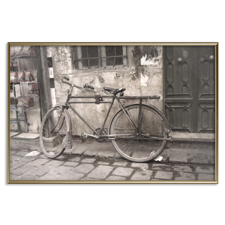 Wall Poster Two-Wheeler - urban scene of a stone street with a vintage-style bicycle 116701 additionalImage 16