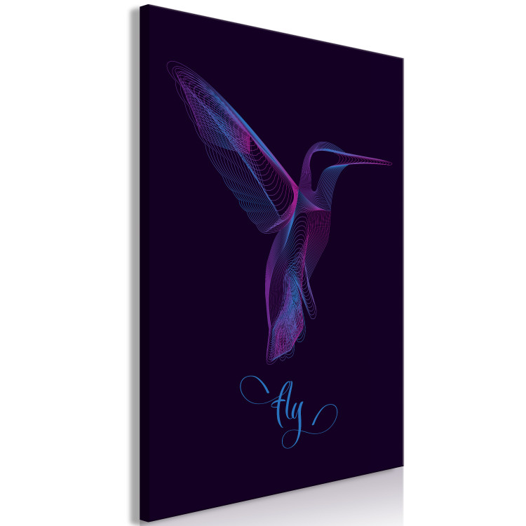Canvas Print Free Bird (1-part) - Hummingbird with "Fly" Text on Purple Background 117201 additionalImage 2