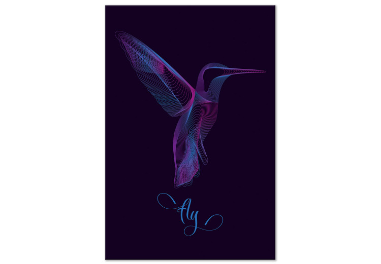 Canvas Print Free Bird (1-part) - Hummingbird with "Fly" Text on Purple Background 117201