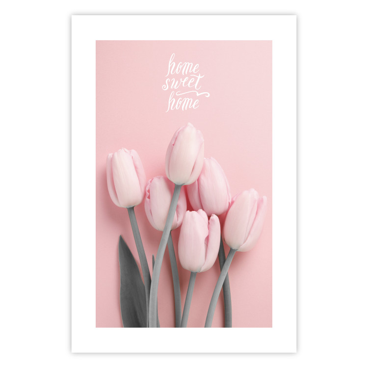 Poster Six Tulips - pink spring flowers and inscriptions on a pastel background 117901 additionalImage 25