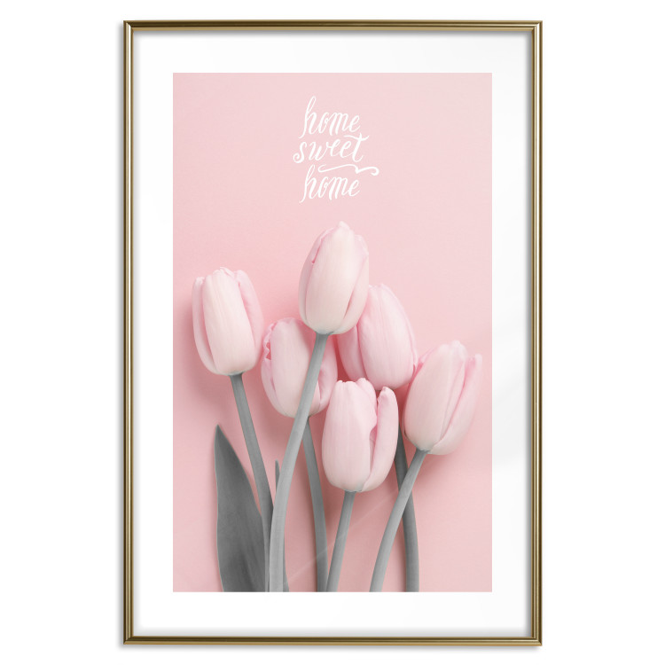 Poster Six Tulips - pink spring flowers and inscriptions on a pastel background 117901 additionalImage 14