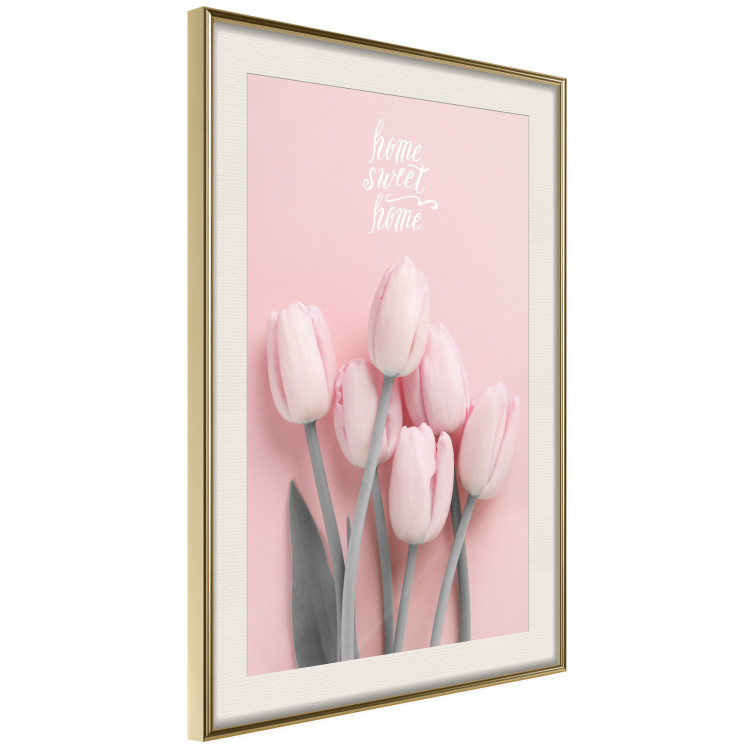 Poster Six Tulips - pink spring flowers and inscriptions on a pastel background 117901 additionalImage 2