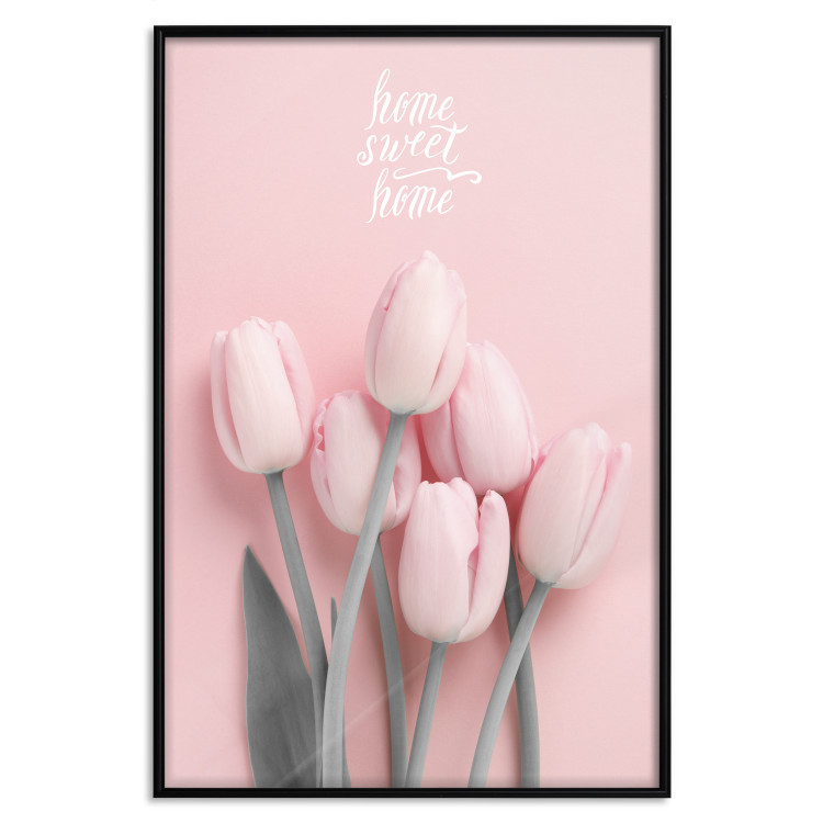 Poster Six Tulips - pink spring flowers and inscriptions on a pastel background 117901 additionalImage 24