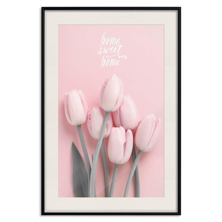 Poster Six Tulips - pink spring flowers and inscriptions on a pastel background 117901 additionalImage 18