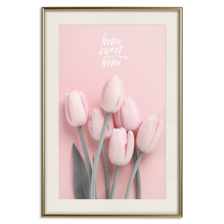 Poster Six Tulips - pink spring flowers and inscriptions on a pastel background 117901 additionalImage 19