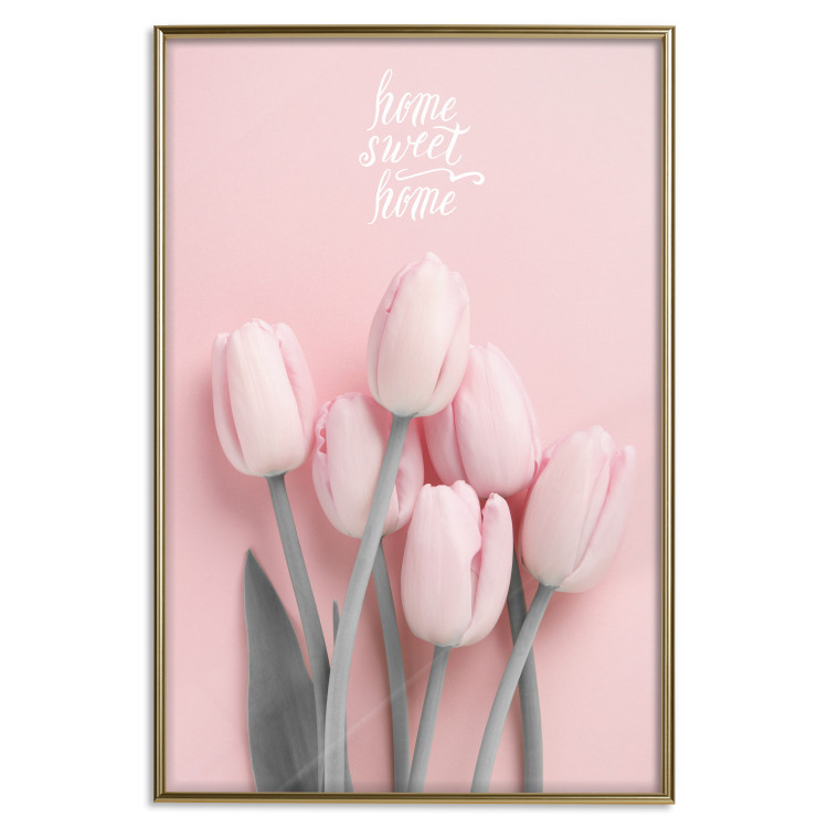 Poster Six Tulips - pink spring flowers and inscriptions on a pastel background 117901 additionalImage 20