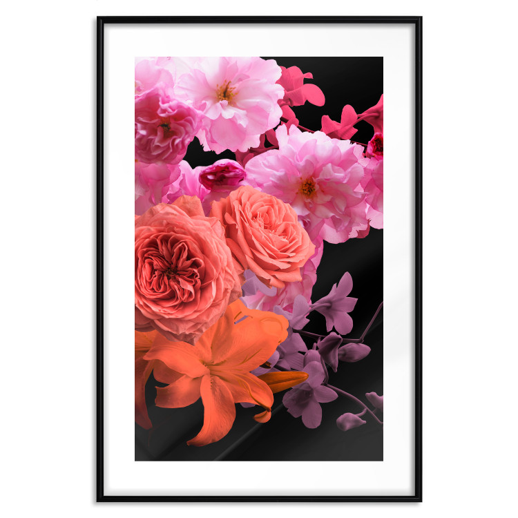 Wall Poster Spring Breeze - botanical composition with pink flowers on a black background 118401 additionalImage 14