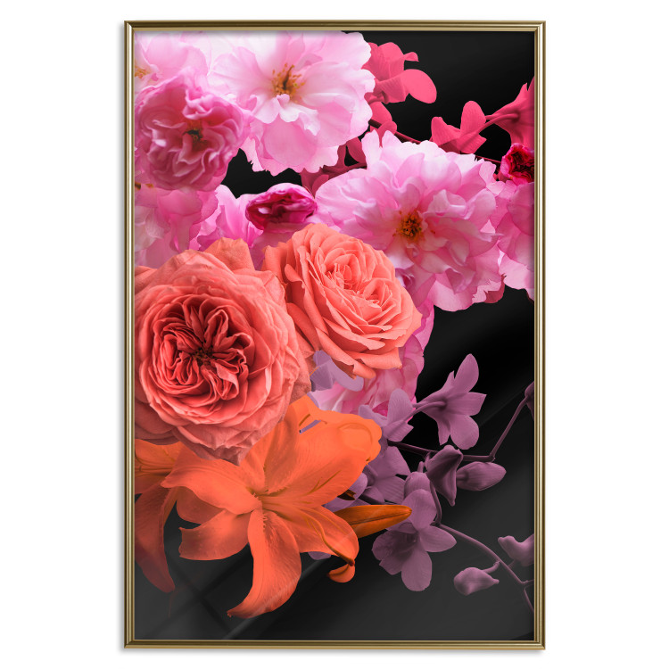 Wall Poster Spring Breeze - botanical composition with pink flowers on a black background 118401 additionalImage 15