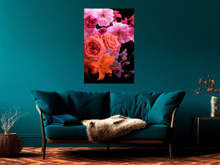 Wall Poster Spring Breeze - botanical composition with pink flowers on a black background 118401 additionalImage 19
