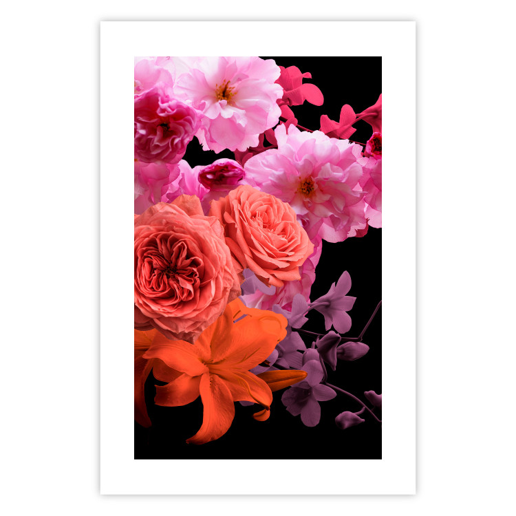Wall Poster Spring Breeze - botanical composition with pink flowers on a black background 118401 additionalImage 18