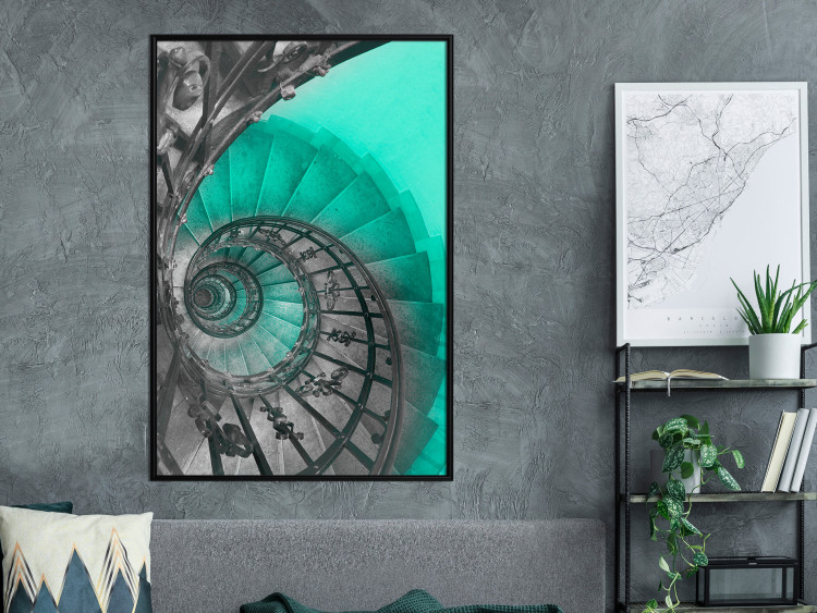 Poster Twisted Stairs - abstraction with architecture in turquoise-gray tones 118501 additionalImage 3