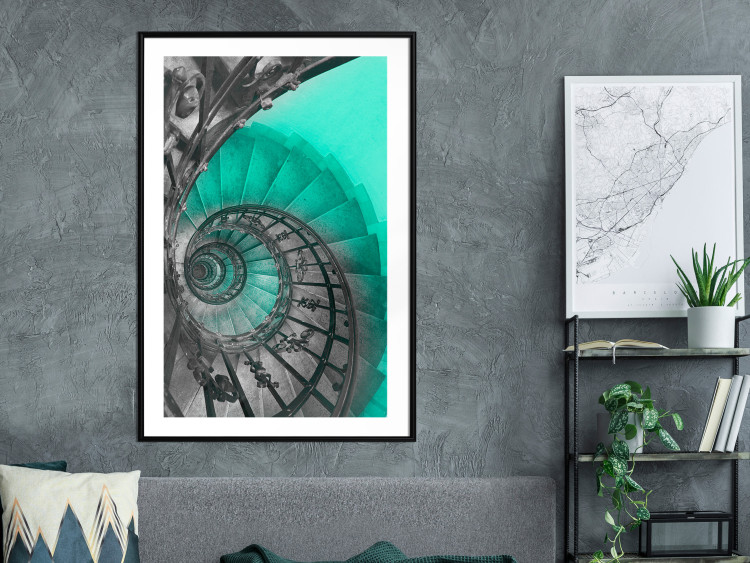 Poster Twisted Stairs - abstraction with architecture in turquoise-gray tones 118501 additionalImage 4