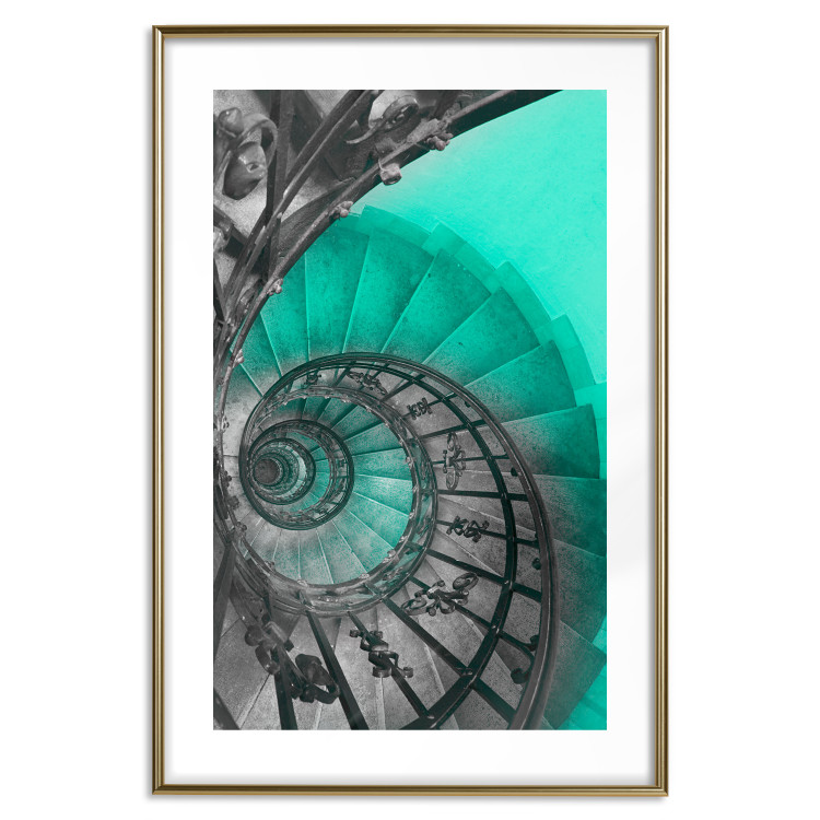Poster Twisted Stairs - abstraction with architecture in turquoise-gray tones 118501 additionalImage 16