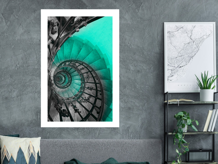 Poster Twisted Stairs - abstraction with architecture in turquoise-gray tones 118501 additionalImage 2