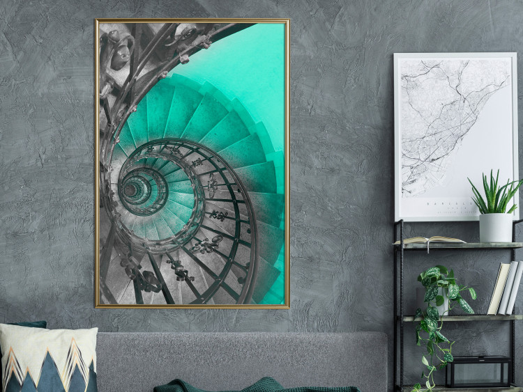 Poster Twisted Stairs - abstraction with architecture in turquoise-gray tones 118501 additionalImage 5