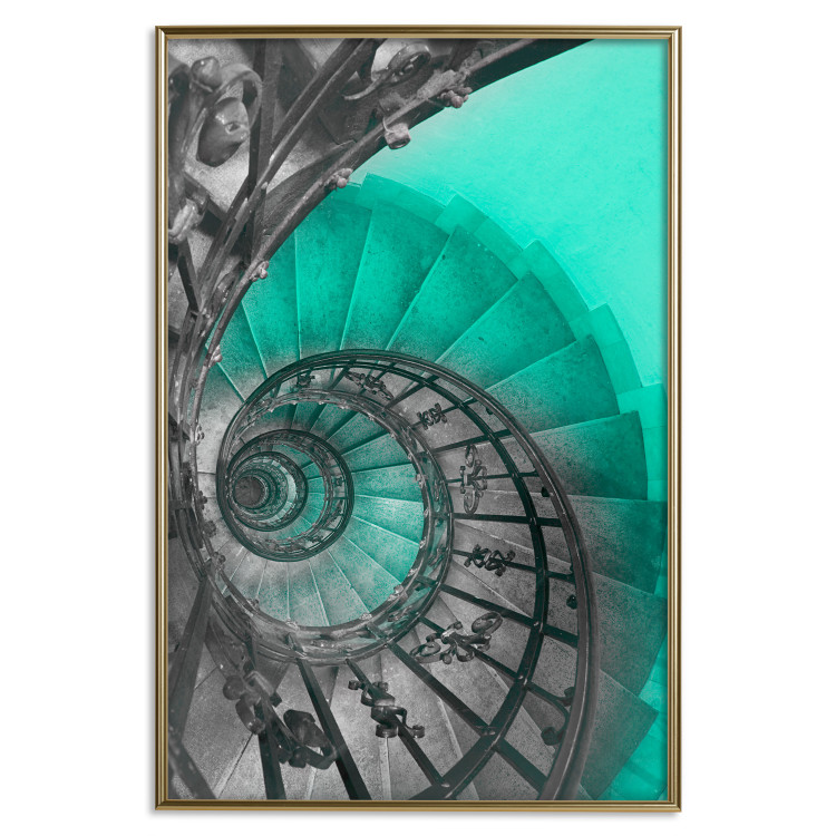 Poster Twisted Stairs - abstraction with architecture in turquoise-gray tones 118501 additionalImage 19