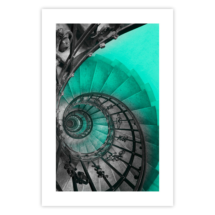 Poster Twisted Stairs - abstraction with architecture in turquoise-gray tones 118501 additionalImage 18