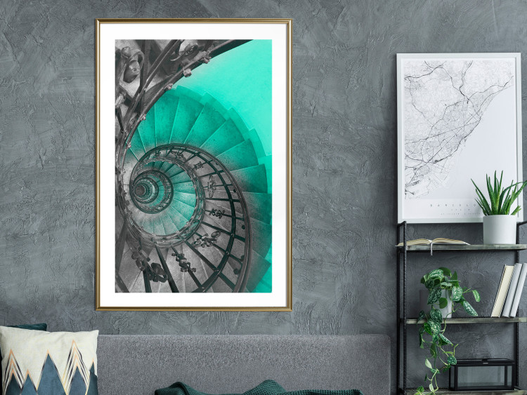 Poster Twisted Stairs - abstraction with architecture in turquoise-gray tones 118501 additionalImage 13