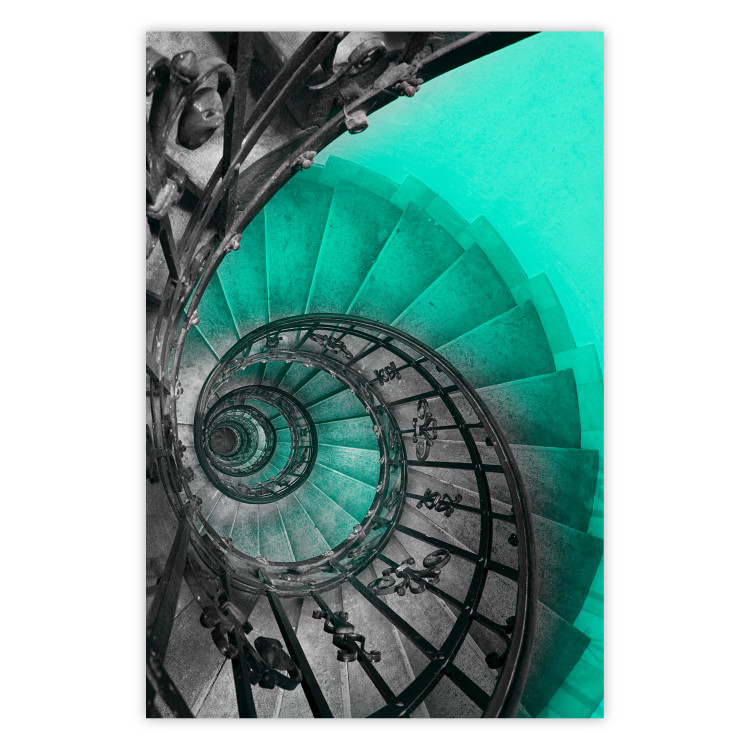 Poster Twisted Stairs - abstraction with architecture in turquoise-gray tones 118501