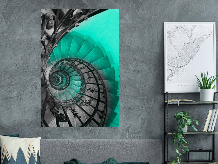 Poster Twisted Stairs - abstraction with architecture in turquoise-gray tones 118501 additionalImage 14