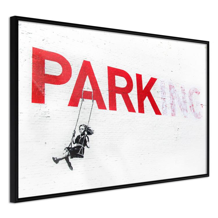 Poster Park-ing - Banksy-style mural with a girl on a swing and text 119201 additionalImage 10
